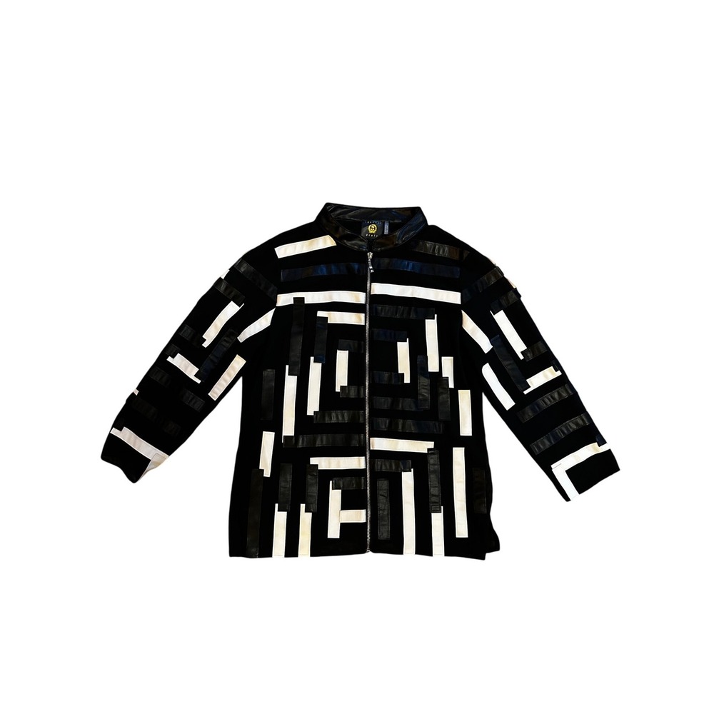 VECELLI Italy Black White‎ Geometric Patchwork Light Jacket Women's M